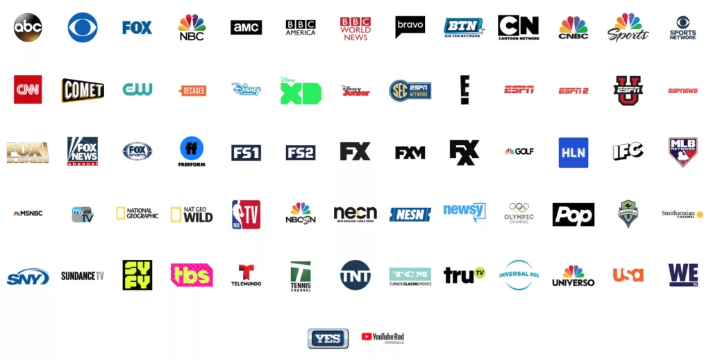 youtube tv channels lineup